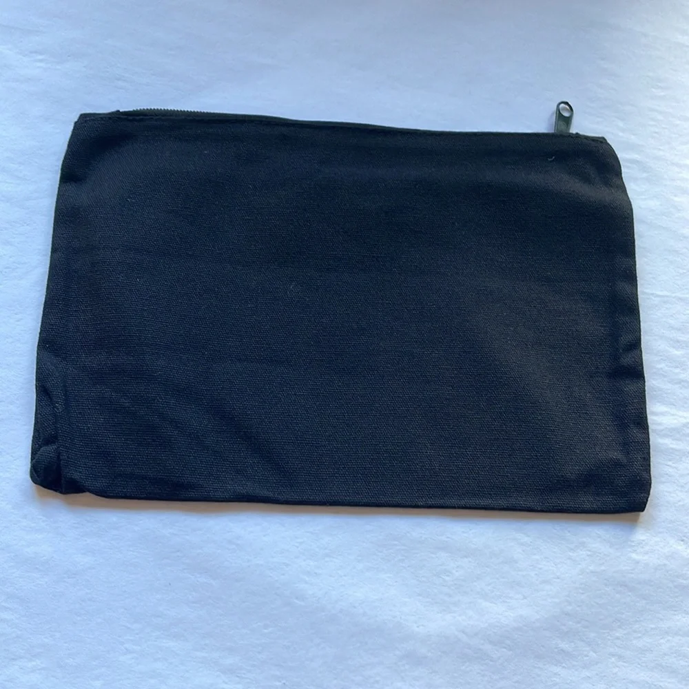 Black cosmetic makeup bag zipper closure lightweight canvas NWOT pink an…